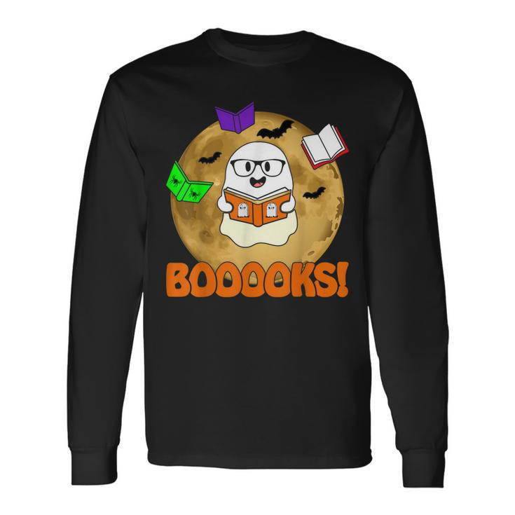 Booooks Ghost Boo Read Books Library Teacher Halloween Cute V6 Long Sleeve T-Shirt