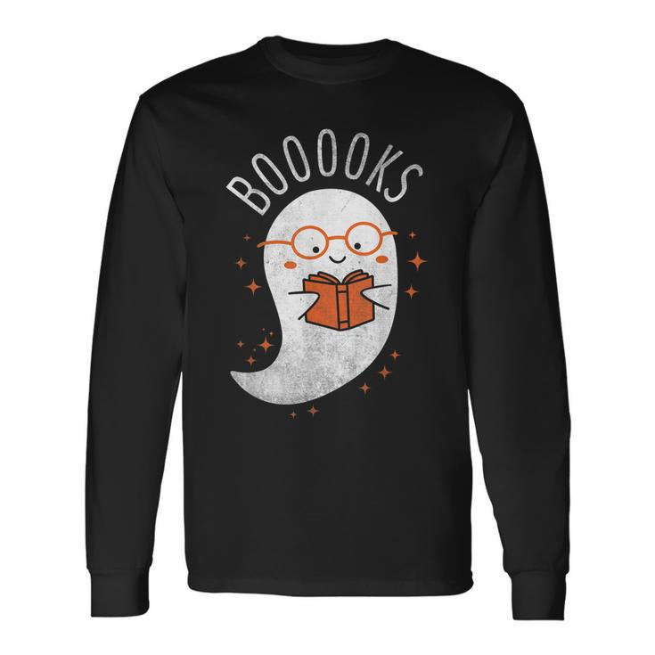 Booooks Ghost Halloween Teacher Book Library Reading V3 Men Women Long Sleeve T-Shirt T-shirt Graphic Print Gifts ideas