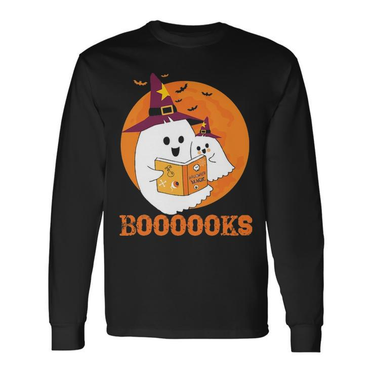 Booooks Halloween Boo Read Books Reading Long Sleeve T-Shirt
