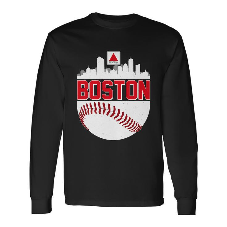 Boston Skyline Fenway Baseball Sports Logo Tshirt Long Sleeve T-Shirt