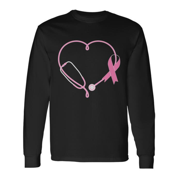 Breast Cancer Awareness Doctor Nurse Stethoscope Long Sleeve T-Shirt