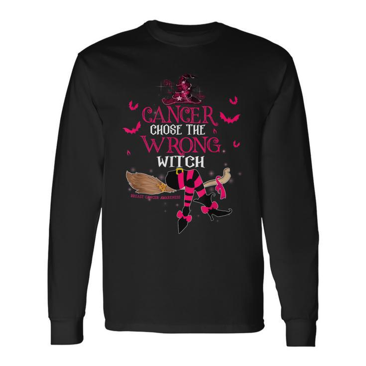 Breast Cancer Chose The Wrong Witch Breast Cancer Halloween Long Sleeve T-Shirt Gifts ideas