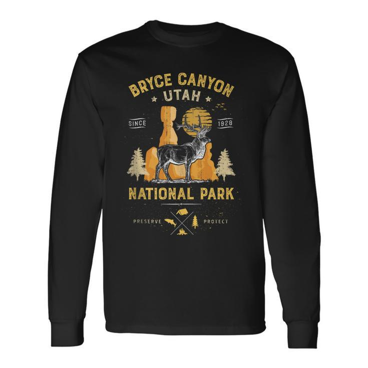 Bryce Canyon National Park Vintage Utah Deer Elk Men Long Sleeve T-Shirt