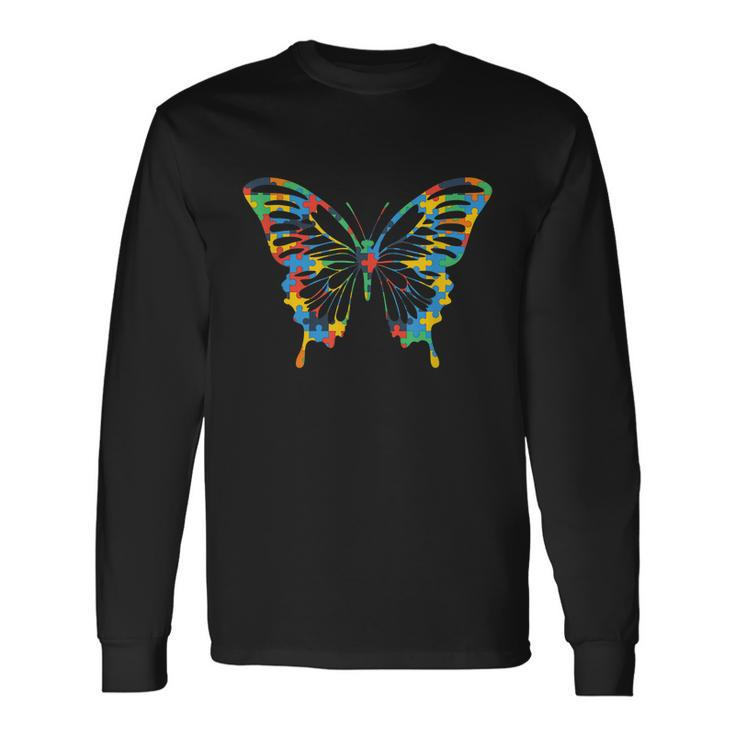 Butterfly Autism Awareness Amazing Puzzle Tshirt Long Sleeve T-Shirt