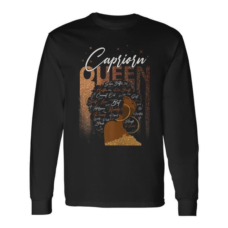 Capricorn Girl Zodiac Birthday Pride Melanin Afro Queen Long Sleeve T-Shirt Gifts ideas