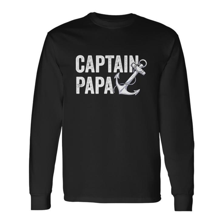 Captain Papa Pontoon Lake Sailor Fuuny Fishing Boating Long Sleeve T-Shirt