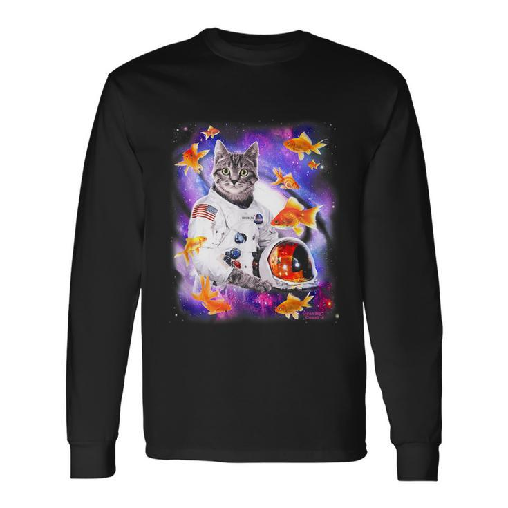 Cat Astronaut In Cosmic Space Shirts For Weird People Long Sleeve T-Shirt