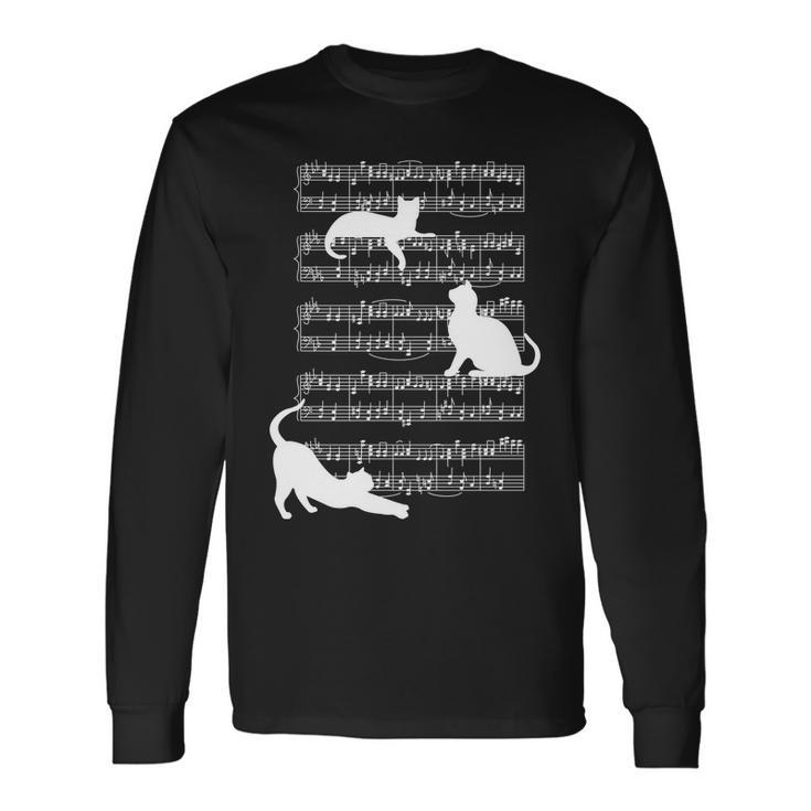 Cat Music Note Sheet Long Sleeve T-Shirt