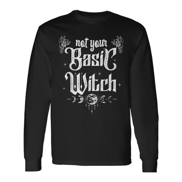 Celestial Witch Crescent Halloween Basic Witch Crystal Wicca Long Sleeve T-Shirt