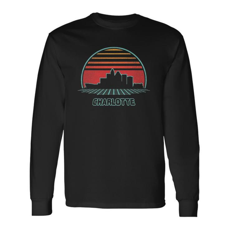 Charlotte City Skyline Retro 80S Style Souvenir Long Sleeve T-Shirt