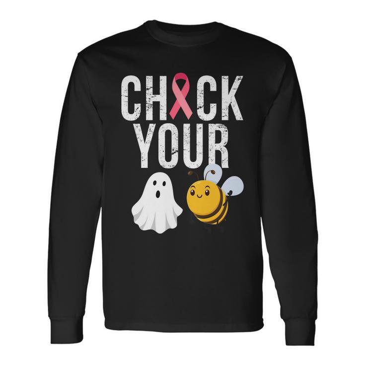 Check Your Boo Bees Breast Cancer Halloween Long Sleeve T-Shirt