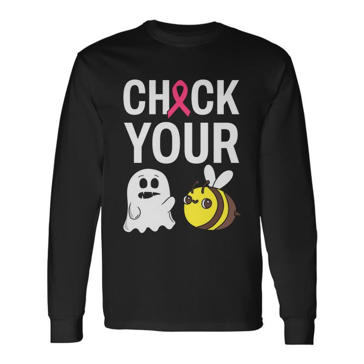 Check Your Boo Bees Breast Cancer Squad Breast Cancer Awareness Long Sleeve T-Shirt