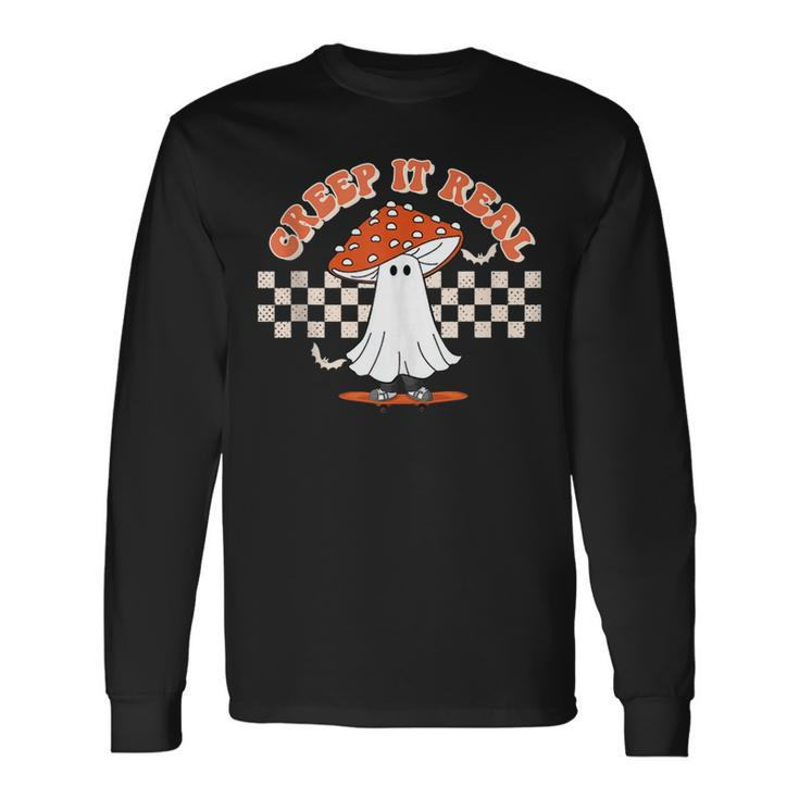 Checkered Mushroom Ghost Creep It Real Halloween Long Sleeve T-Shirt Gifts ideas