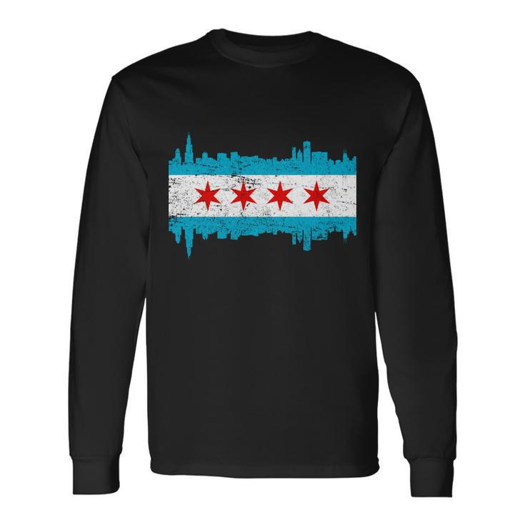Chicago City Skyline Flag Vintage Long Sleeve T-Shirt