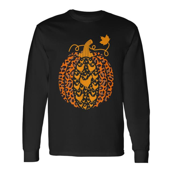 Chicken Pumpkin Leopard Print Halloween Costume Fall Autumn Long Sleeve T-Shirt