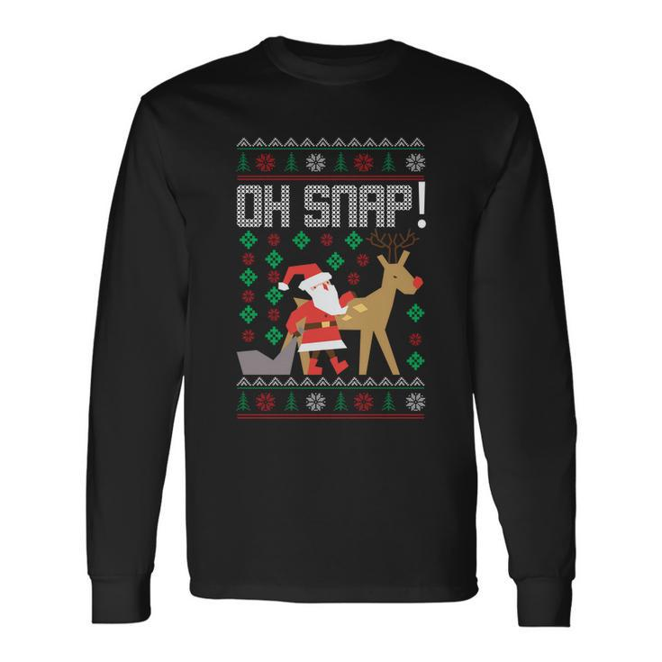 Christmas Oh Snap Santa With Reindeer Ugly Christmas Sweater Long Sleeve T-Shirt
