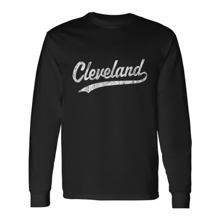 Cleveland Oh Vintage Baseball Sports Script Long Sleeve T-Shirt