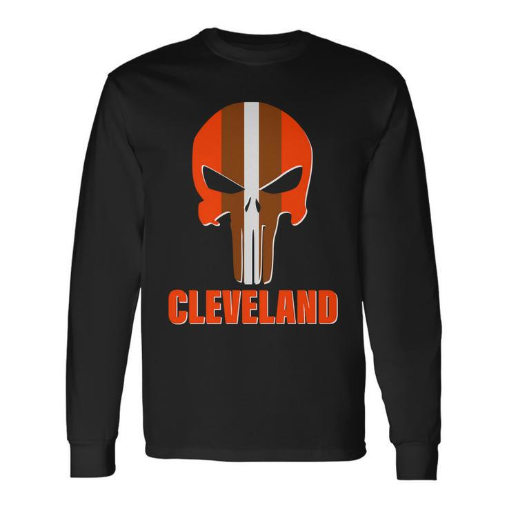 Cleveland Skull Football Tshirt Long Sleeve T-Shirt