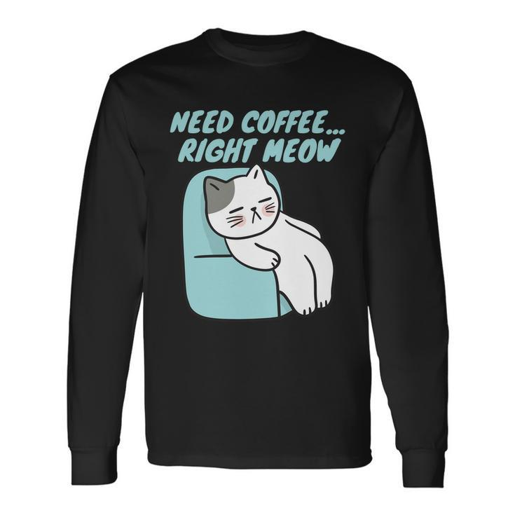 Coffee Right Meow International Coffee Day Sleepy Cat Long Sleeve T-Shirt