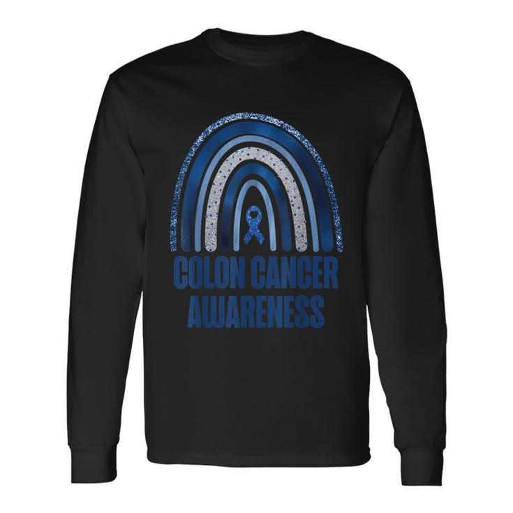 Colon Cancer Awareness Blue Ribbon And Rainbow New Awareness Long Sleeve T-Shirt