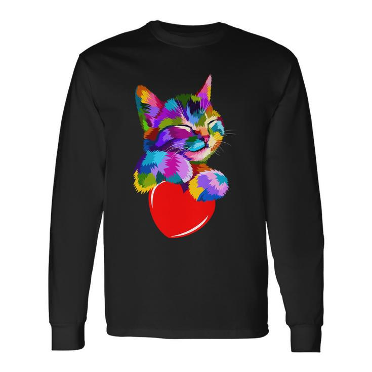 Colorful Cat Full Of Love Kitten Lovers Long Sleeve T-Shirt