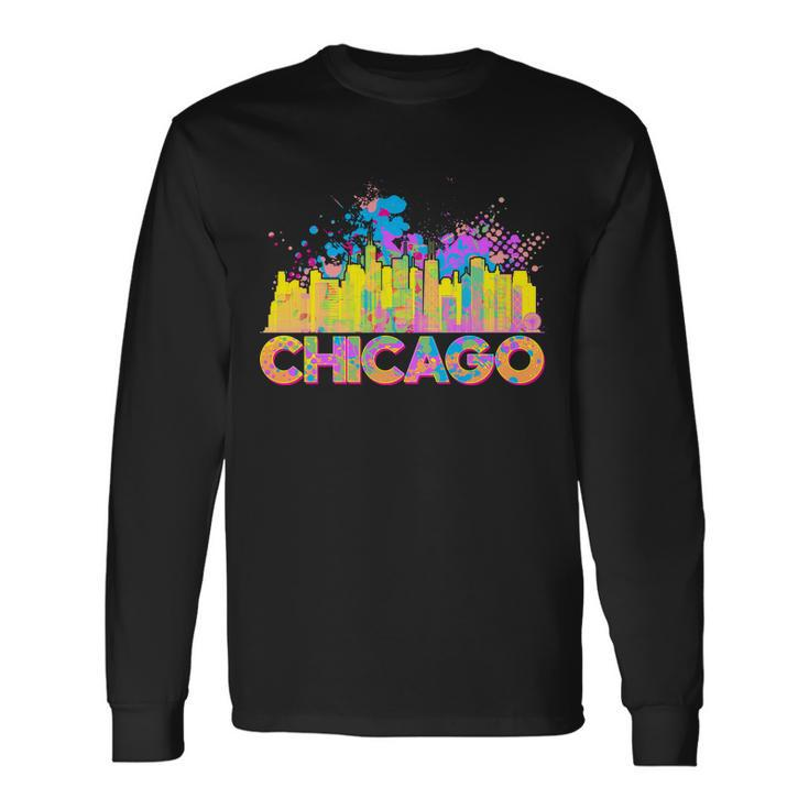 Colorful Chicago Skyline Paint Long Sleeve T-Shirt Gifts ideas