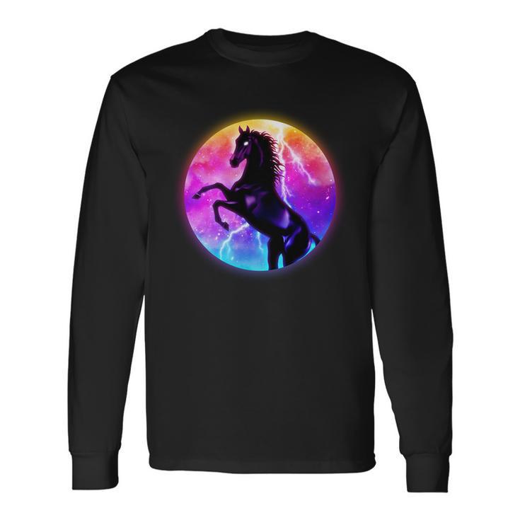 Colorful Retro 80S Eighties Lightning Galaxy Horse Long Sleeve T-Shirt