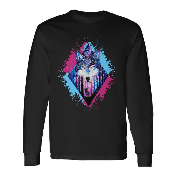 Colorful Wolf Painting Wolves Lover Long Sleeve T-Shirt