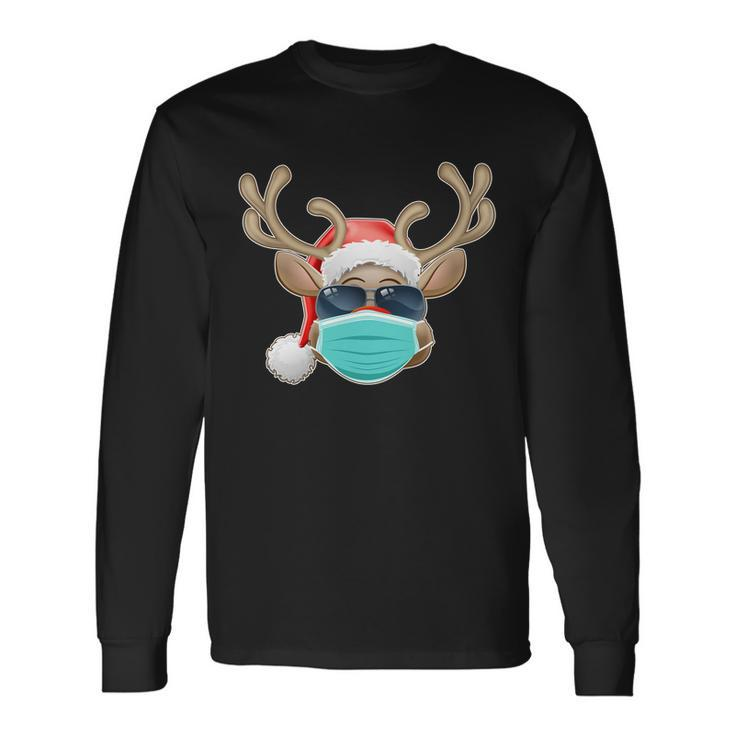Cool Christmas Rudolph Red Nose Reindeer Mask 2020 Quarantined Long Sleeve T-Shirt