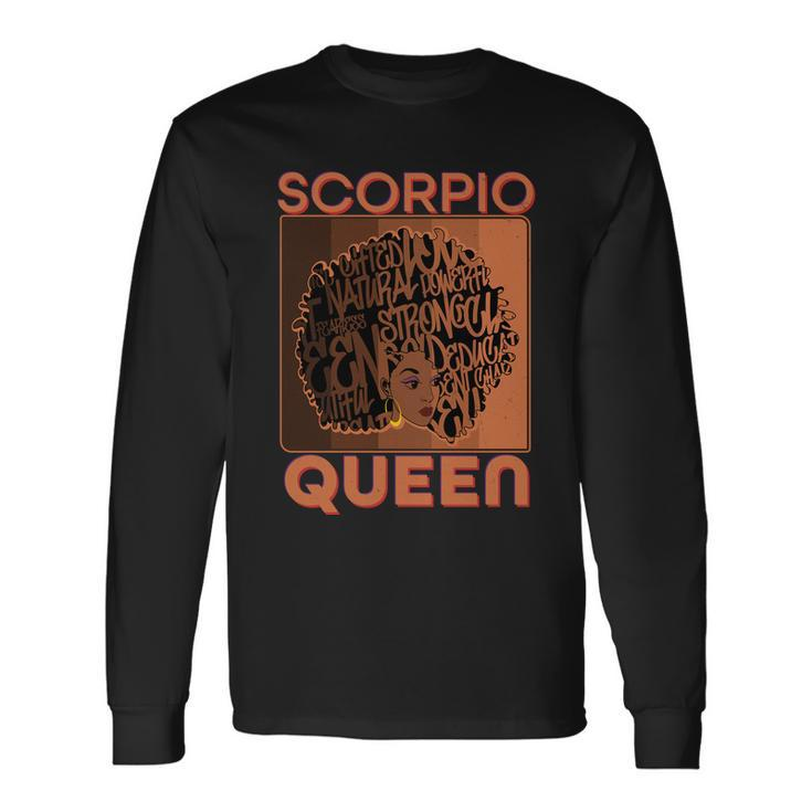 Cool Retro Scorpio Queen Afro Woman Long Sleeve T-Shirt