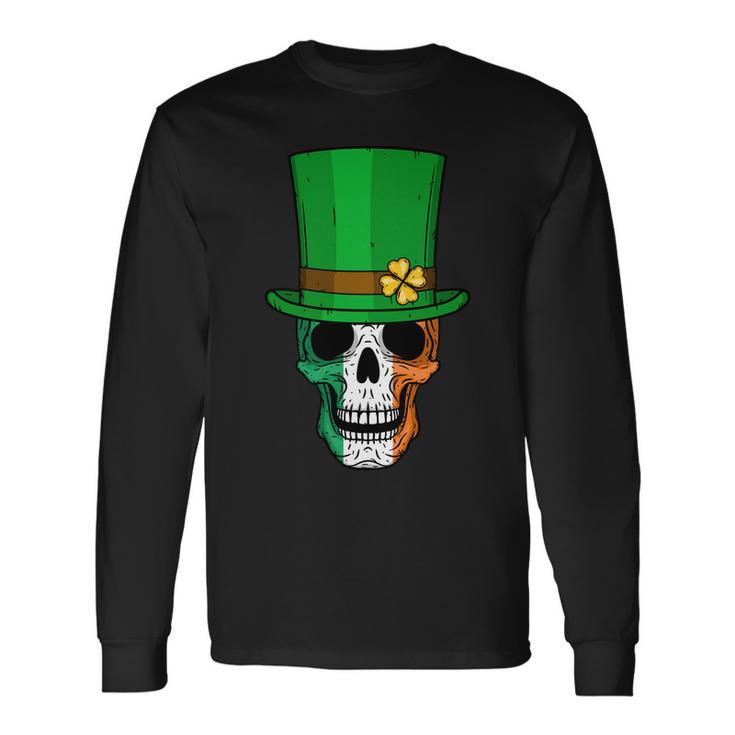 Cool St Patricks Day Irish Skull Tshirt Long Sleeve T-Shirt