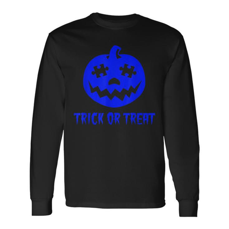 Cool Trick Or Treat Blue Autism Awareness Pumpkin Halloween Long Sleeve T-Shirt