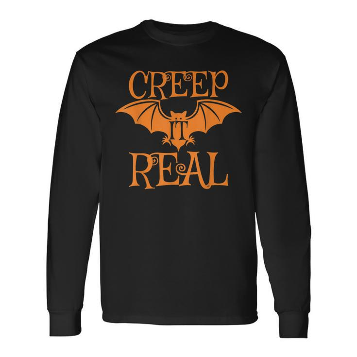 Creep It Real Halloween Bat Pumpkin Long Sleeve T-Shirt