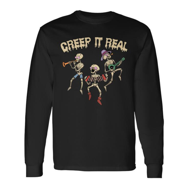Creep It Real Skeleton Playing Music Halloween Long Sleeve T-Shirt
