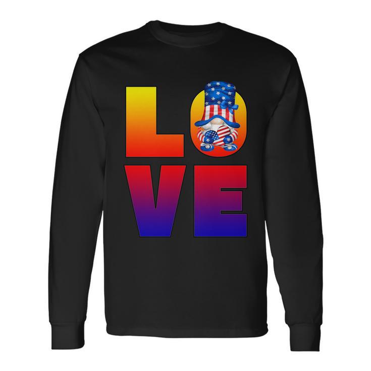 Cute American Flag Heart 4Th Of July Gnome For Patriotic Mom Long Sleeve T-Shirt