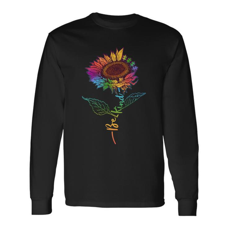 Cute Colorful Be Kind Rainbow Sunflower Puzzle Pieces Long Sleeve T-Shirt
