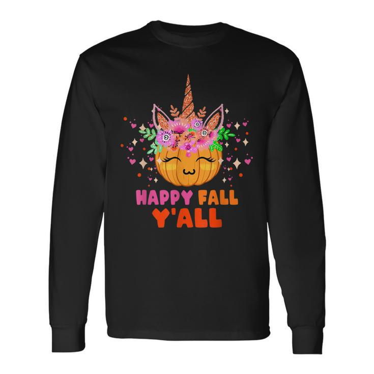 Cute Halloween Unicorn Pumpkin Autumn Fall Leaves Unicorn Men Women Long Sleeve T-Shirt T-shirt Graphic Print Gifts ideas