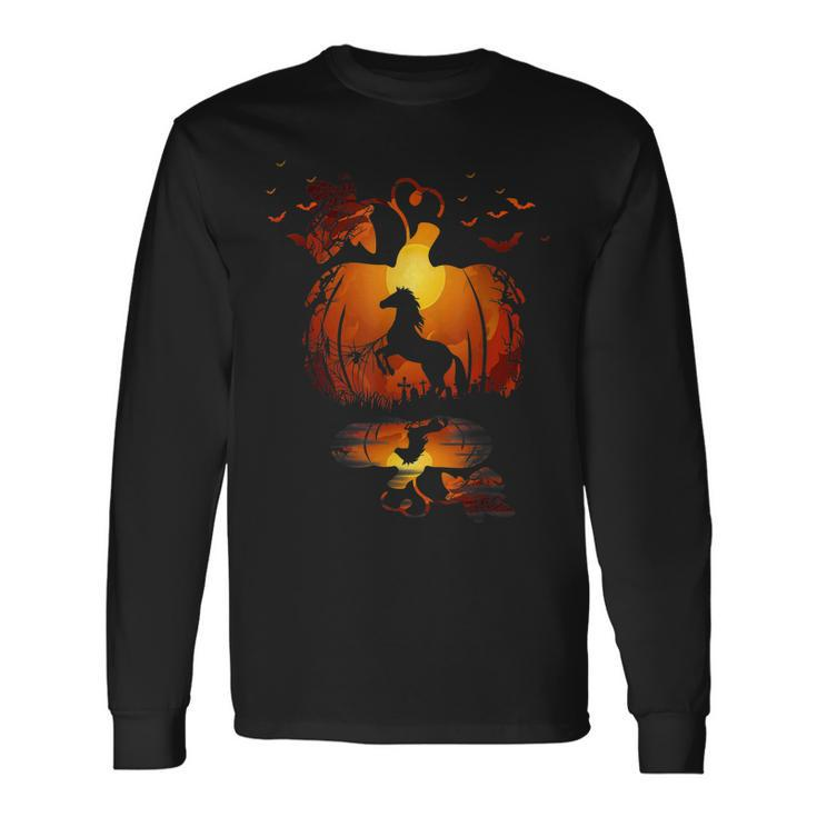 Cute Horse In The Pumpkin Halloween Autumn Happy Fall Men Women Long Sleeve T-Shirt T-shirt Graphic Print