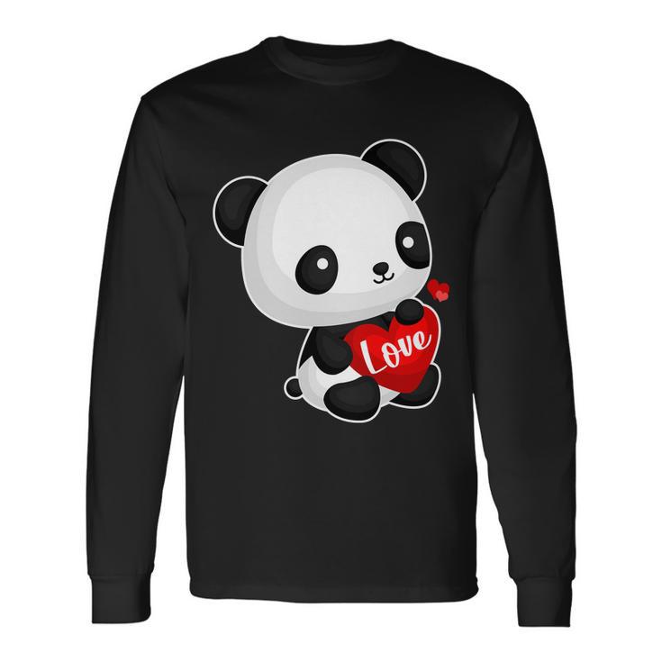 Cute Panda Holding A Heart Long Sleeve T-Shirt