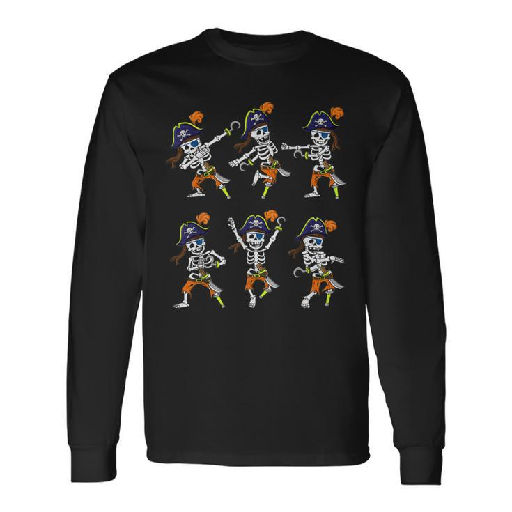 Dancing Skeleton Pirates Dance Challenge Halloween Boys Long Sleeve T-Shirt