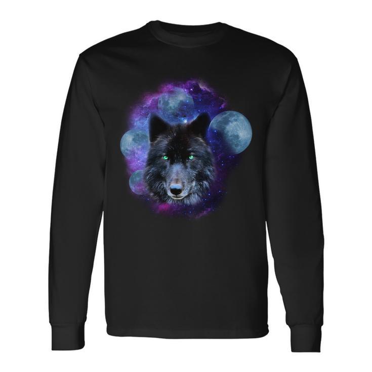 Dark Moon Wolf Galaxy Long Sleeve T-Shirt