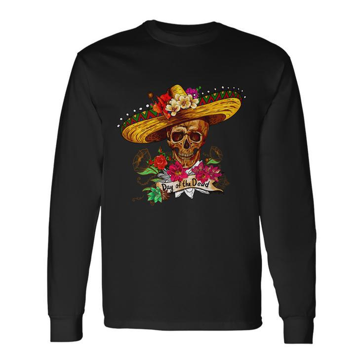 Day Of The Dead Sugar Skull Sombrero Tshirt Long Sleeve T-Shirt