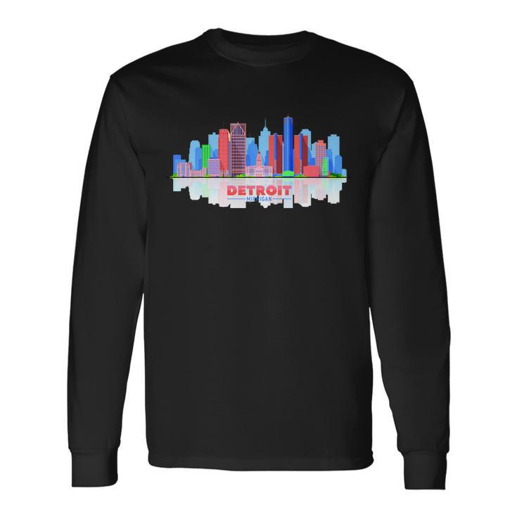 Detroit Skyline Abstract Long Sleeve T-Shirt