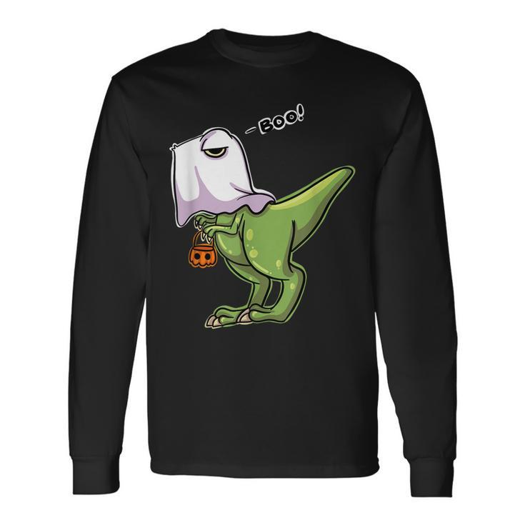 Dinosaur Dressed As Halloween Ghost For Trick Or Treat Long Sleeve T-Shirt