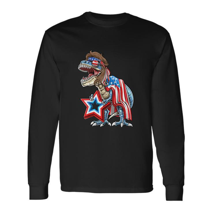 Dinosaur Trex Mullet 4Th Of July Usa American Flag Long Sleeve T-Shirt