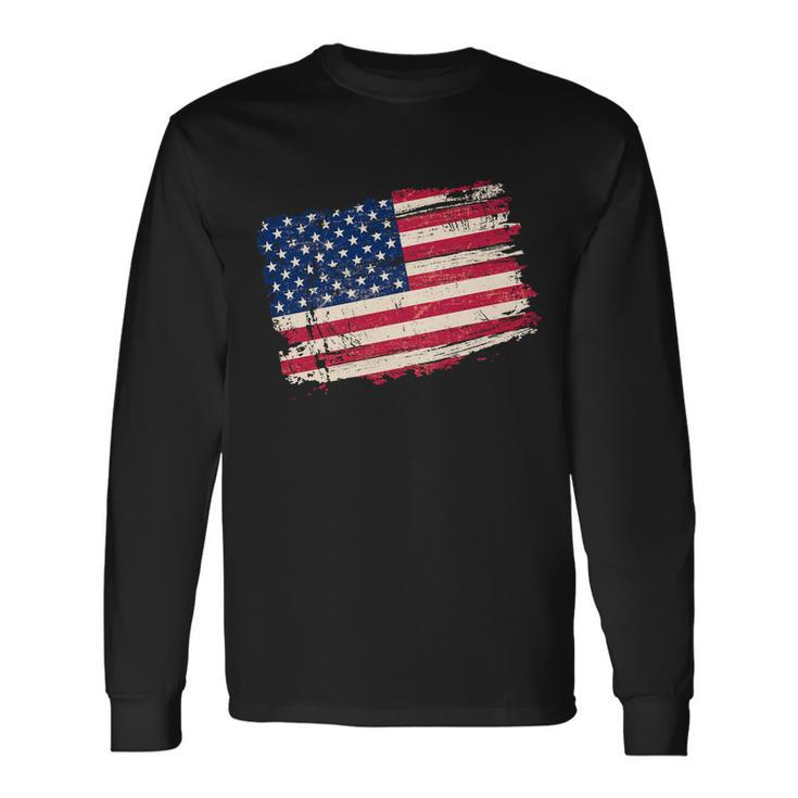 Distressed American Us Flag Long Sleeve T-Shirt