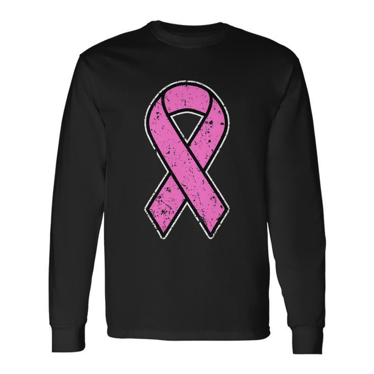 Distressed Breast Cancer Awareness Pink Ribbon Tshirt Long Sleeve T-Shirt