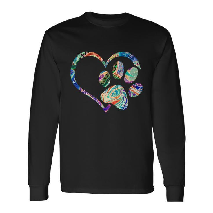 Dog Paw Print Tie Dye Rainbow Dog Lover Rescue Retro S Long Sleeve T-Shirt