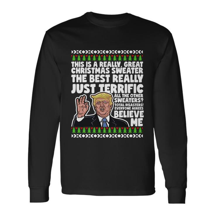 Donald Trump Ugly Christmas Sweater Parody Speech Long Sleeve T-Shirt