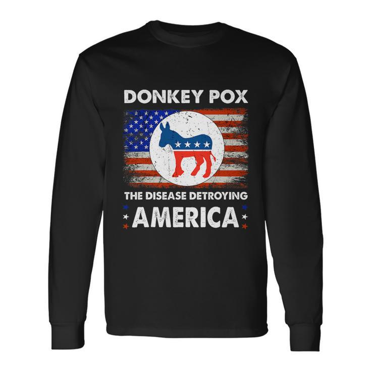 Donkey Pox The Disease Destroying America Usa Flag Long Sleeve T-Shirt